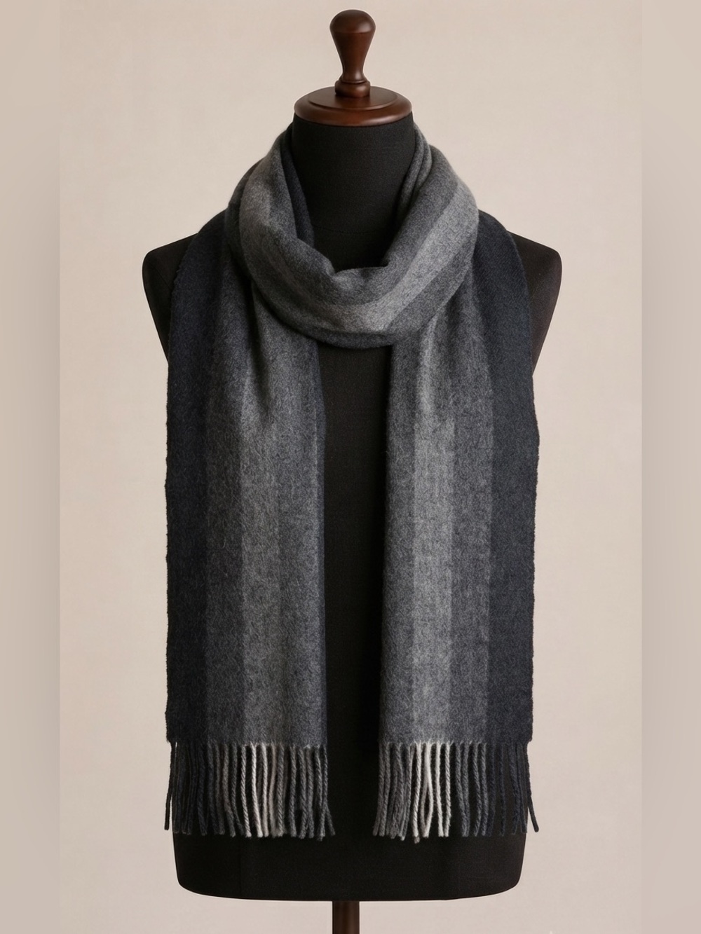 Black Brown 1826 Men's 100% Wool Herringbone Striped Scarf - Gray/Black